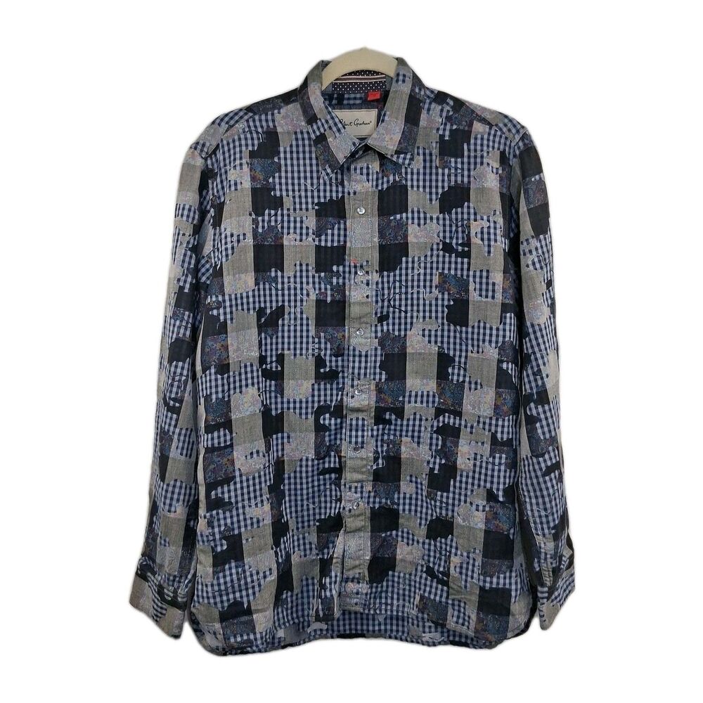 Robert Graham Dress Shirt Paint Splash Checkered Size M Tailored Fit